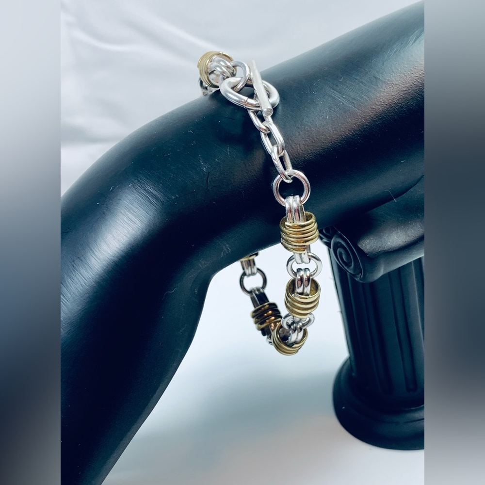 Silpada Rare HTF Sterling & Brass Ribbon Candy Link Toggle Bracelet - 7-1/2”